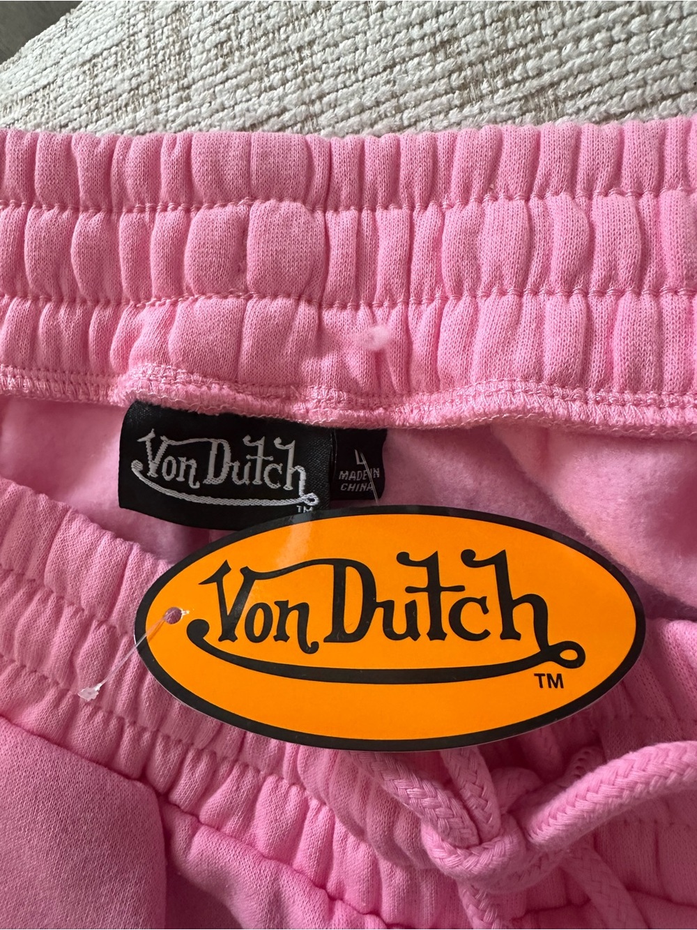 Von Dutch Pink Wide Leg Sweatpants Rhinestone Logo Size Large NWT - Picture 3 of 8